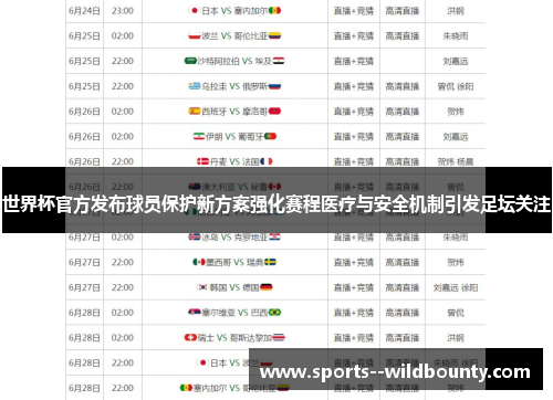 世界杯官方发布球员保护新方案强化赛程医疗与安全机制引发足坛关注 世界杯官方发布球员保护新方案强化赛程医疗与安全机制引发足坛关注